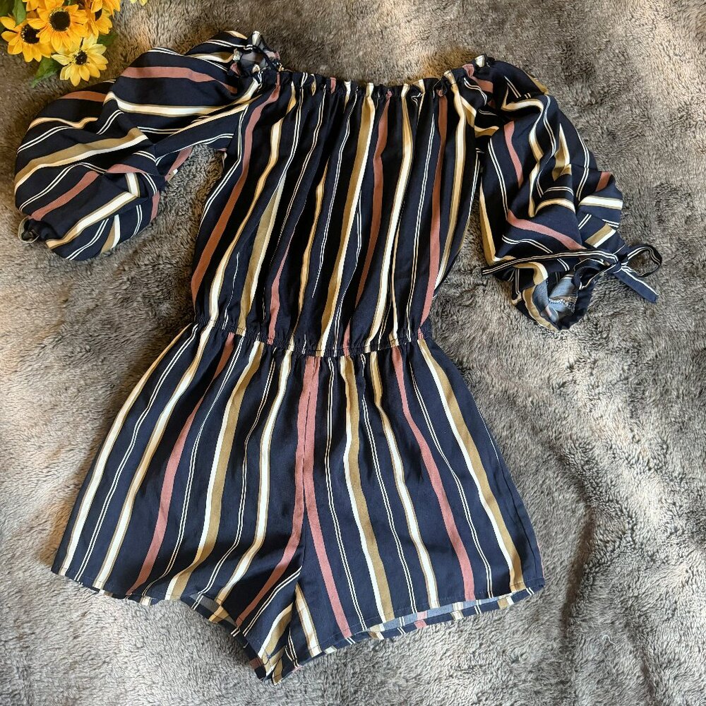 Navy Stripped Off the shoulder romper